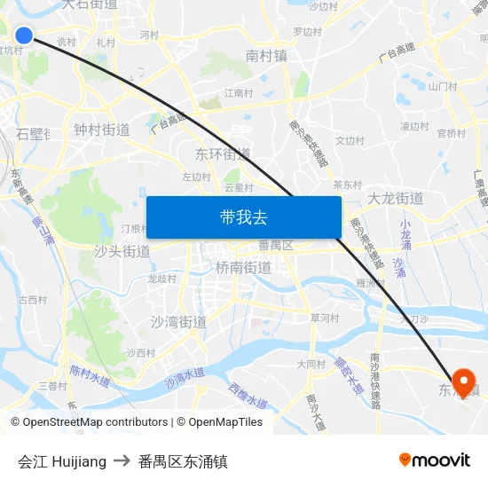 会江 Huijiang to 番禺区东涌镇 map