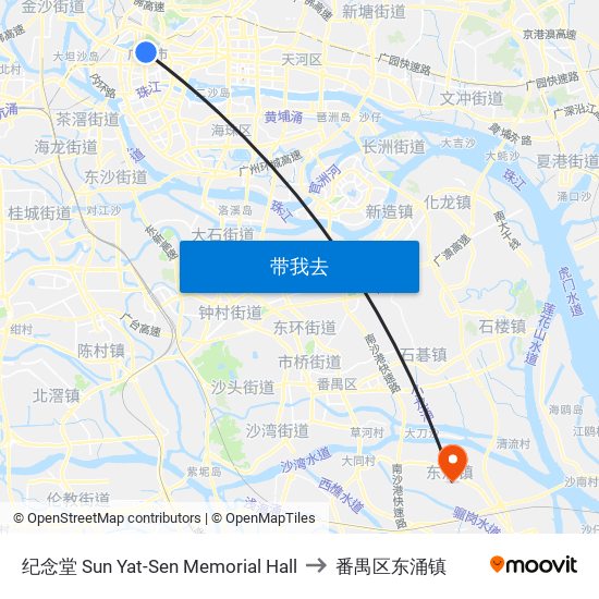 纪念堂 Sun Yat-Sen Memorial Hall to 番禺区东涌镇 map