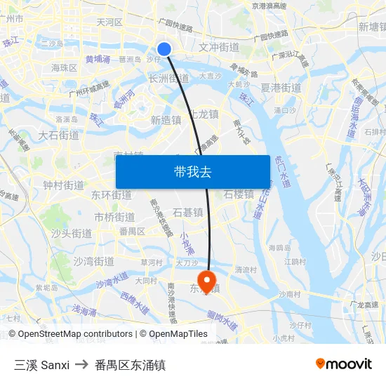 三溪 Sanxi to 番禺区东涌镇 map