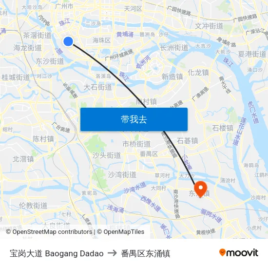 宝岗大道 Baogang Dadao to 番禺区东涌镇 map