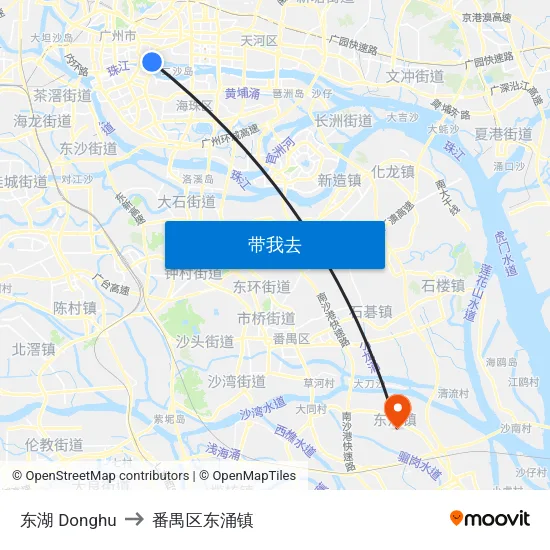 东湖 Donghu to 番禺区东涌镇 map