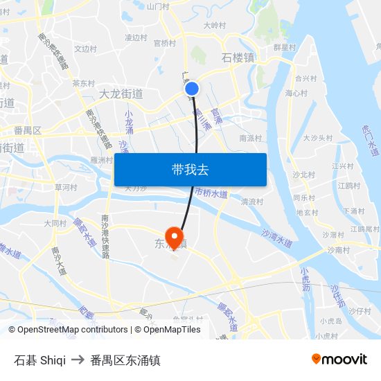 石碁 Shiqi to 番禺区东涌镇 map