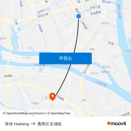海傍 Haibang to 番禺区东涌镇 map