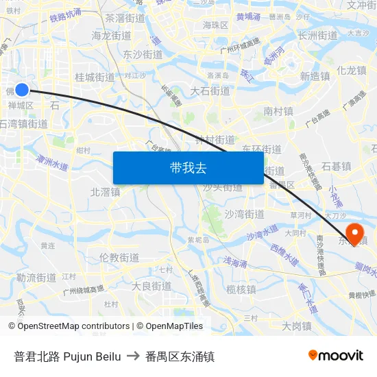 普君北路 Pujun Beilu to 番禺区东涌镇 map