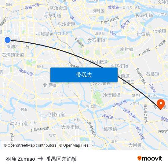 祖庙 Zumiao to 番禺区东涌镇 map