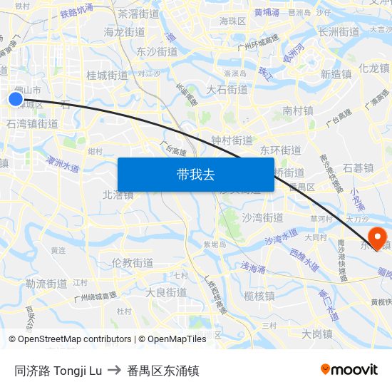 同济路 Tongji Lu to 番禺区东涌镇 map