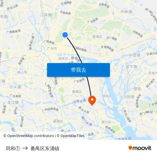 同和① to 番禺区东涌镇 map