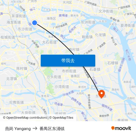 燕岗 Yangang to 番禺区东涌镇 map