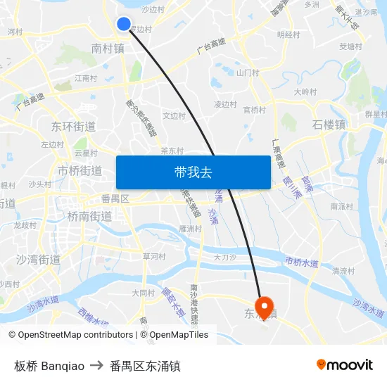 板桥 Banqiao to 番禺区东涌镇 map