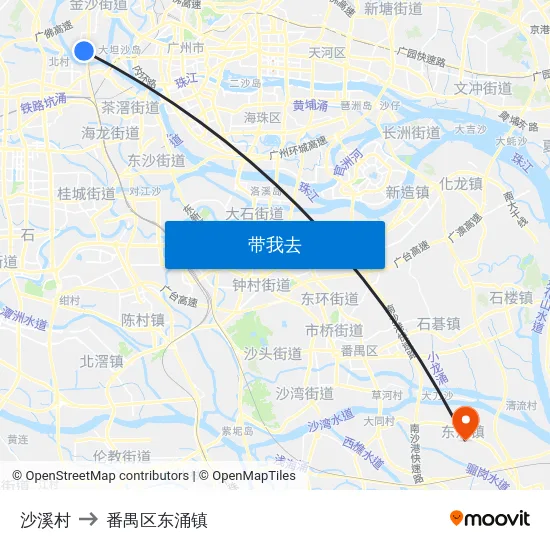 沙溪村 to 番禺区东涌镇 map