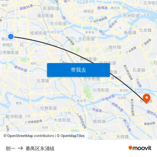 朝一 to 番禺区东涌镇 map
