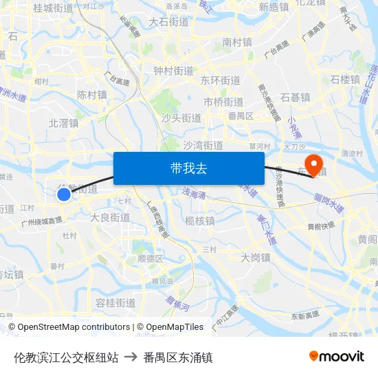 伦教滨江公交枢纽站 to 番禺区东涌镇 map