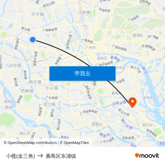 小榄(金三角) to 番禺区东涌镇 map
