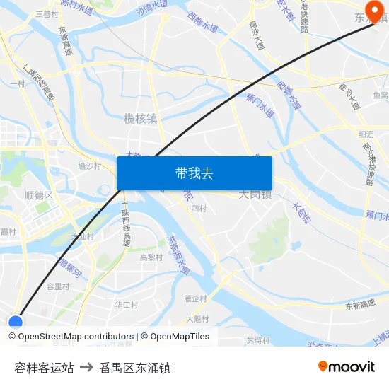 容桂客运站 to 番禺区东涌镇 map