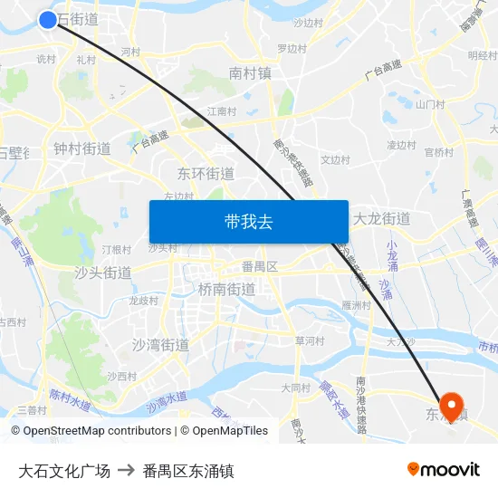 大石文化广场 to 番禺区东涌镇 map
