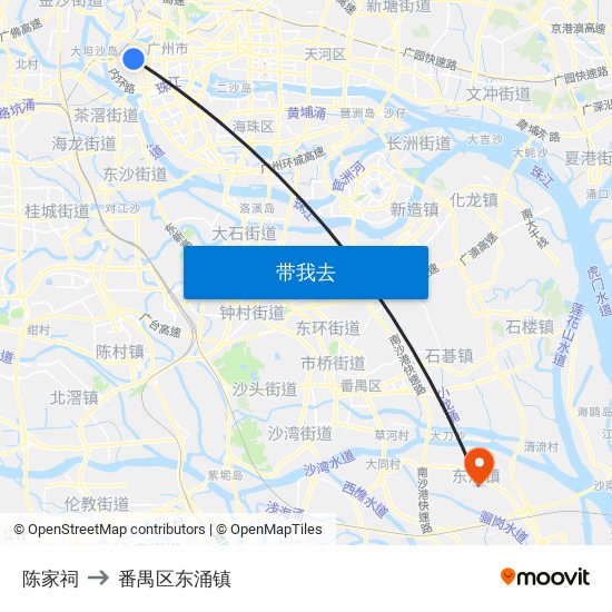 陈家祠 to 番禺区东涌镇 map