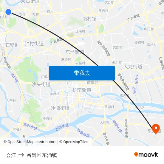 会江 to 番禺区东涌镇 map