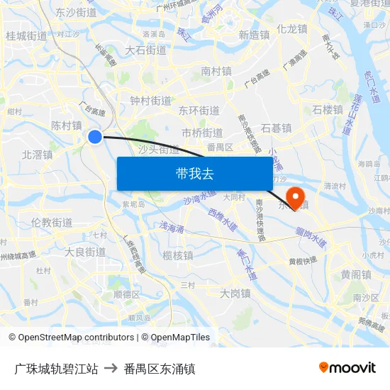 广珠城轨碧江站 to 番禺区东涌镇 map