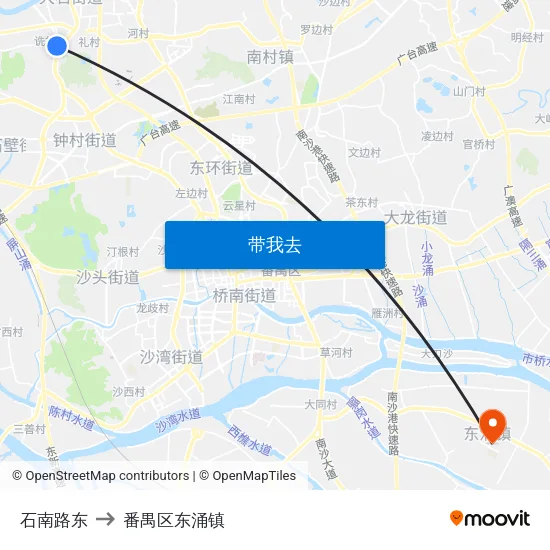 石南路东 to 番禺区东涌镇 map