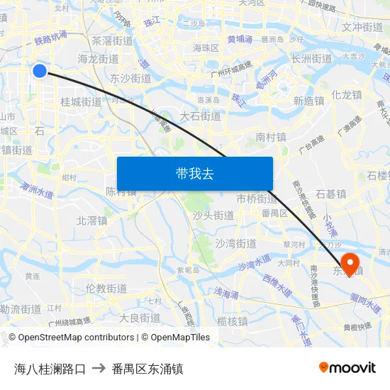海八桂澜路口 to 番禺区东涌镇 map