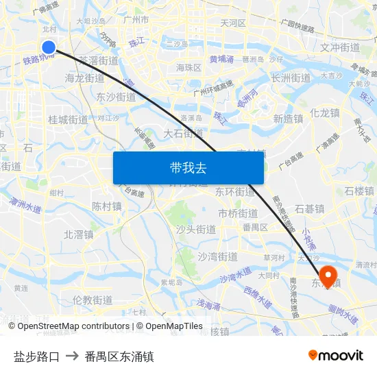 盐步路口 to 番禺区东涌镇 map