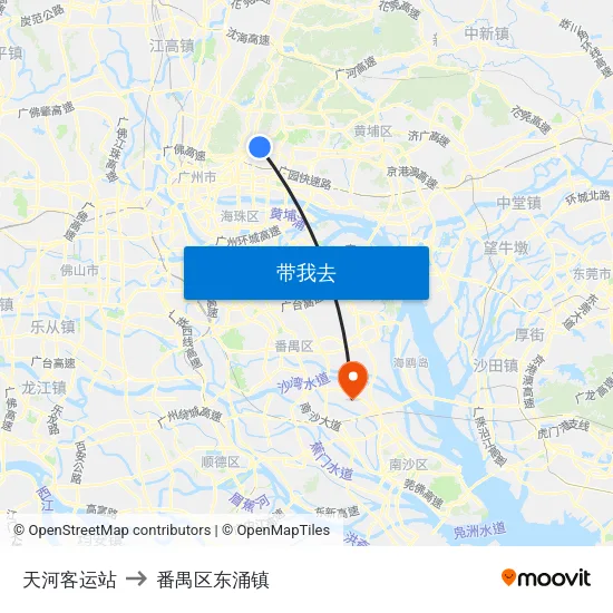 天河客运站 to 番禺区东涌镇 map
