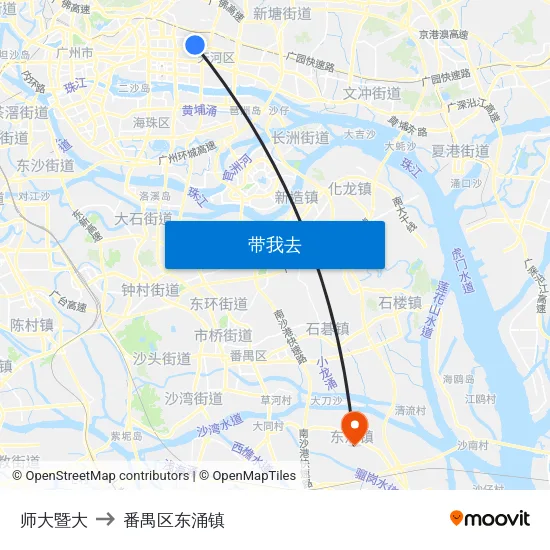 师大暨大 to 番禺区东涌镇 map