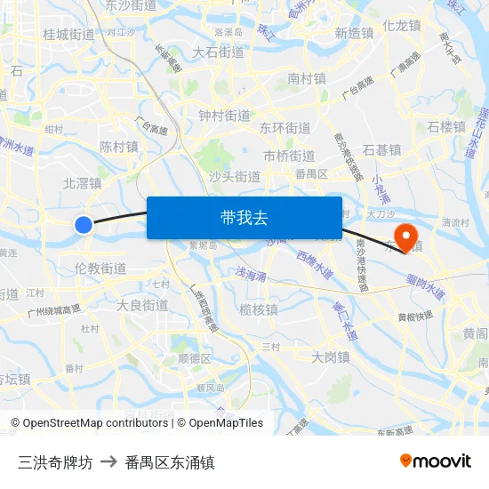 三洪奇牌坊 to 番禺区东涌镇 map