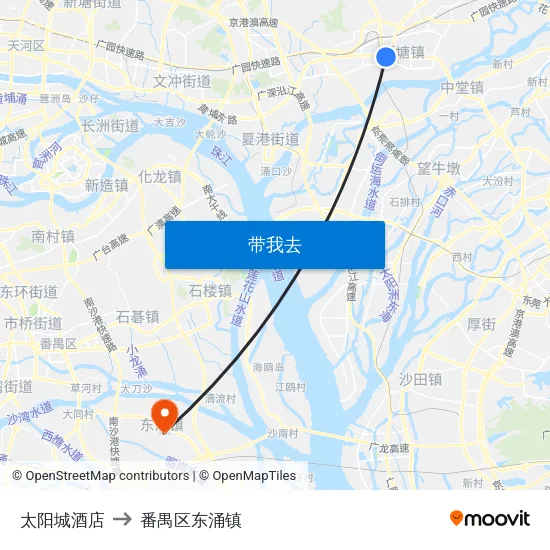 太阳城酒店 to 番禺区东涌镇 map