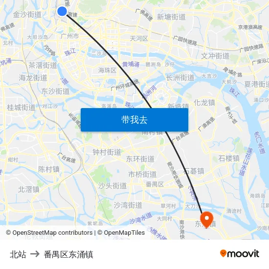 北站 to 番禺区东涌镇 map
