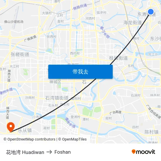花地湾 Huadiwan to Foshan map