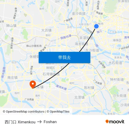 西门口 Ximenkou to Foshan map