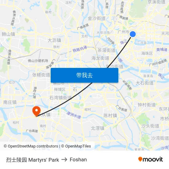 烈士陵园 Martyrs' Park to Foshan map