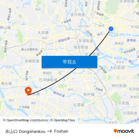 东山口 Dongshankou to Foshan map