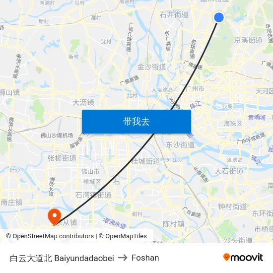 白云大道北 Baiyundadaobei to Foshan map