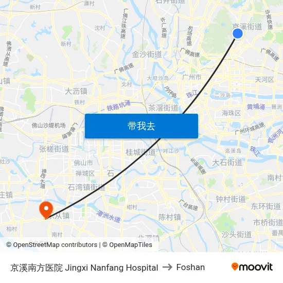京溪南方医院 Jingxi Nanfang Hospital to Foshan map