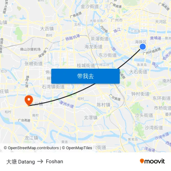 大塘 Datang to Foshan map