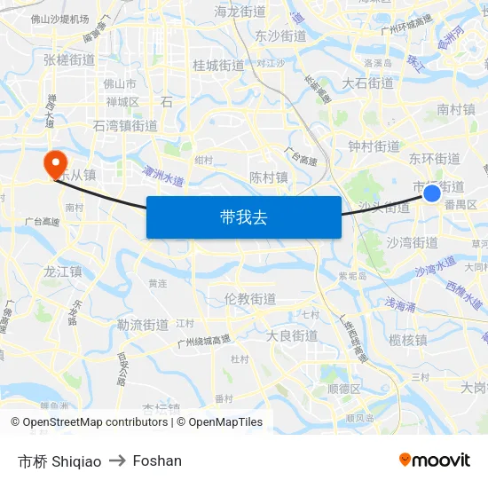 市桥 Shiqiao to Foshan map