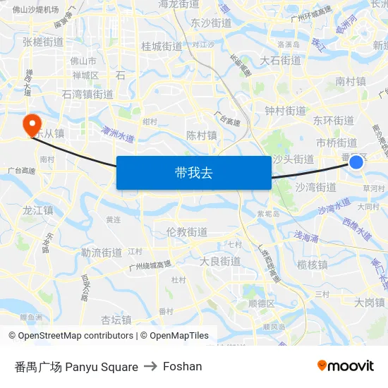 番禺广场 Panyu Square to Foshan map