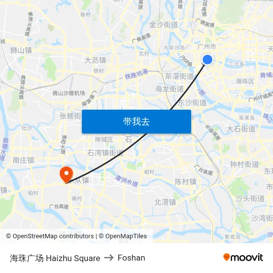 海珠广场 Haizhu Square to Foshan map