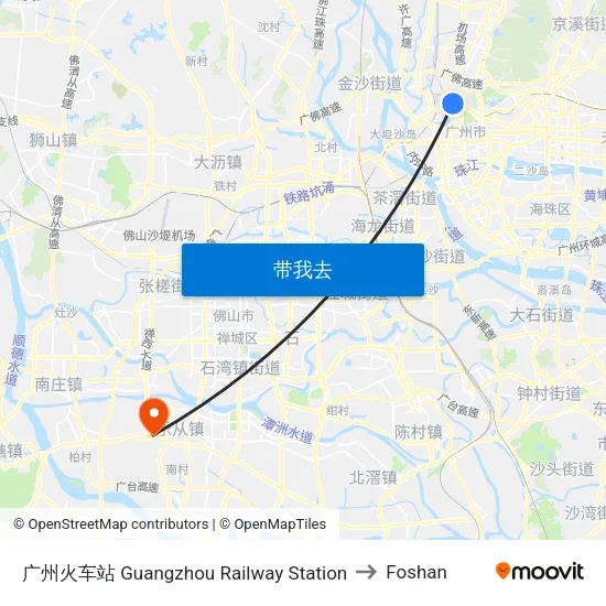 广州火车站 Guangzhou Railway Station to Foshan map