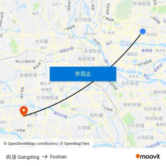 岗顶 Gangding to Foshan map