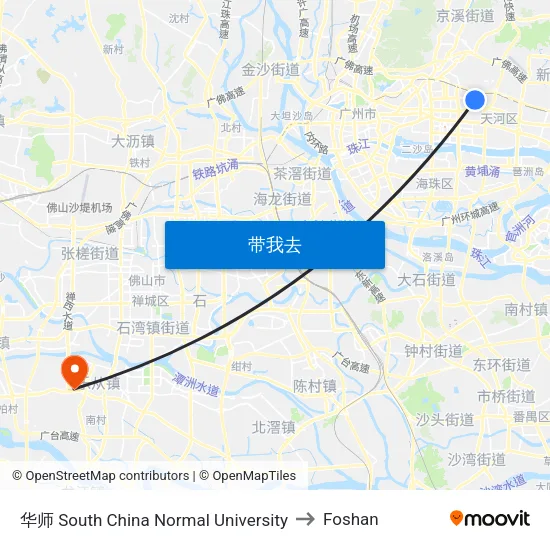 华师 South China Normal University to Foshan map