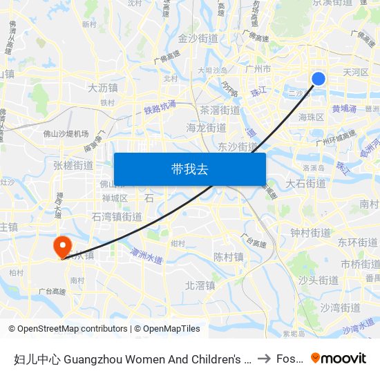 妇儿中心 Guangzhou Women And Children's Medical Center to Foshan map