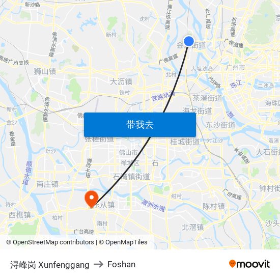 浔峰岗 Xunfenggang to Foshan map