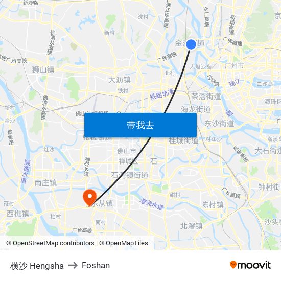 横沙 Hengsha to Foshan map