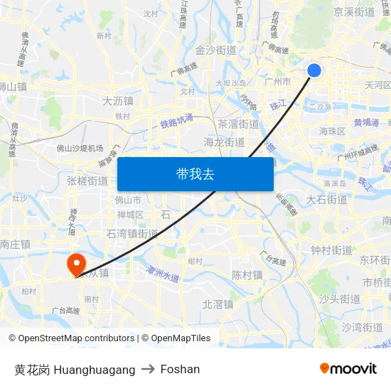 黄花岗 Huanghuagang to Foshan map