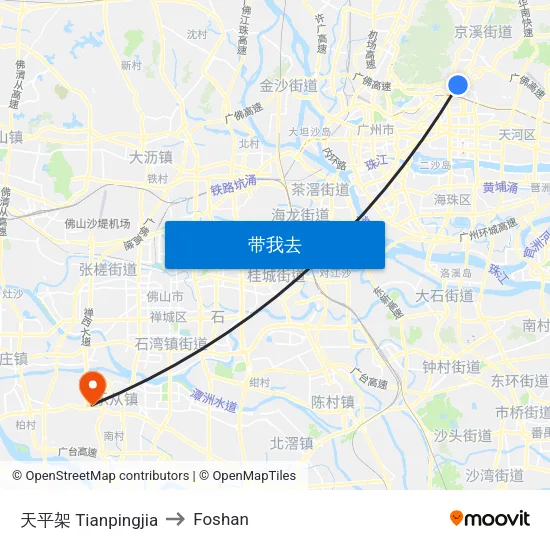 天平架 Tianpingjia to Foshan map