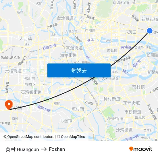 黄村 Huangcun to Foshan map
