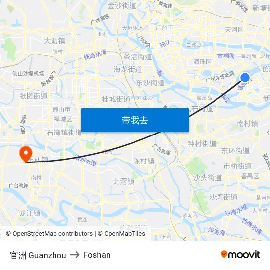 官洲 Guanzhou to Foshan map